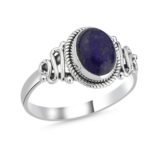 Ürün resmi: Lapis Lazuli Oval Kesim & Etnik Detaylı Oksitli Gümüş Bayan Yüzük