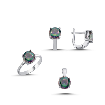 Resim Rodyum Kaplama Mistik Topaz Zirkon Taşlı Gümüş Bayan Set