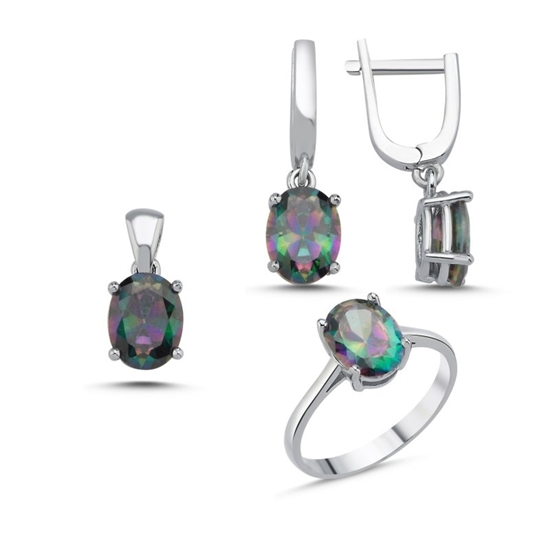 Ürün resmi: Rodyum Kaplama Mistik Topaz Zirkon Taşlı Oval Gümüş Bayan Set