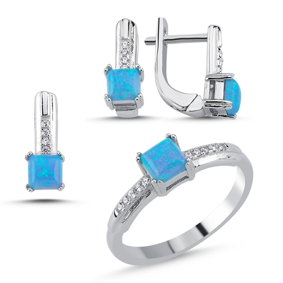 Ürün resmi: Rodyum Kaplama Opal Zirkon Taşlı Gümüş Bayan Set