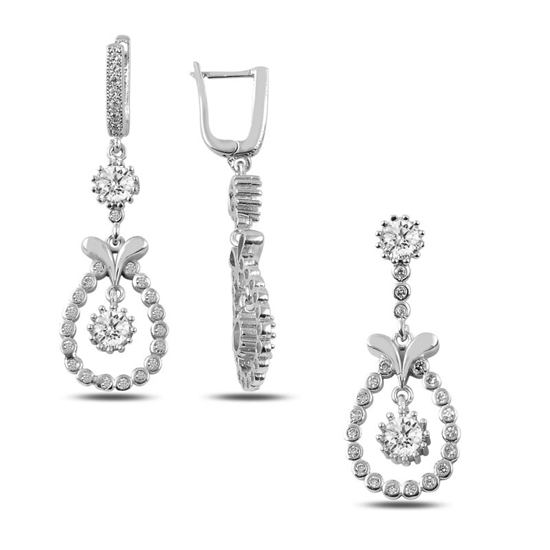 Ürün resmi: Rodyum Kaplama Zirkon Taşlı Sallantılı Gümüş Bayan Set