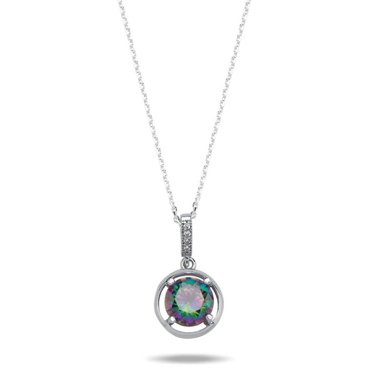 Ürün resmi: 11mm Mistik Topaz Yuvarlak & Zirkon Taşlı Tektaş Gümüş Bayan Kolye