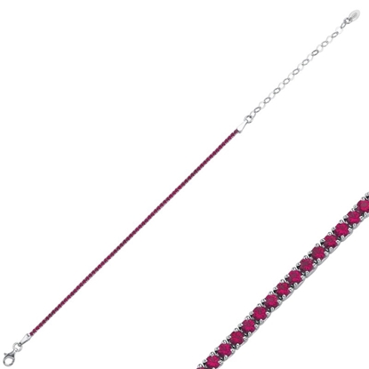 Resim Rodyum Kaplama 1,75mm Kare Yakut & Zirkon Taşlı Suyolu Gümüş Bayan Bileklik
