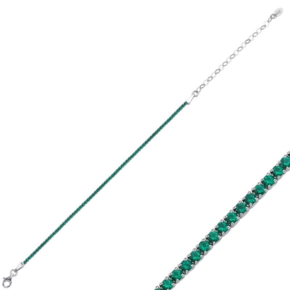 Resim Rodyum Kaplama 1,75mm Kare Zümrüt & Zirkon Taşlı Suyolu Gümüş Bayan Bileklik