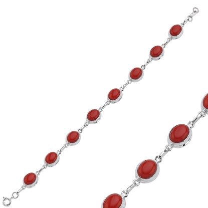 Resim Mercan & Oval Doğal Taşlı Gümüş Bayan Bileklik