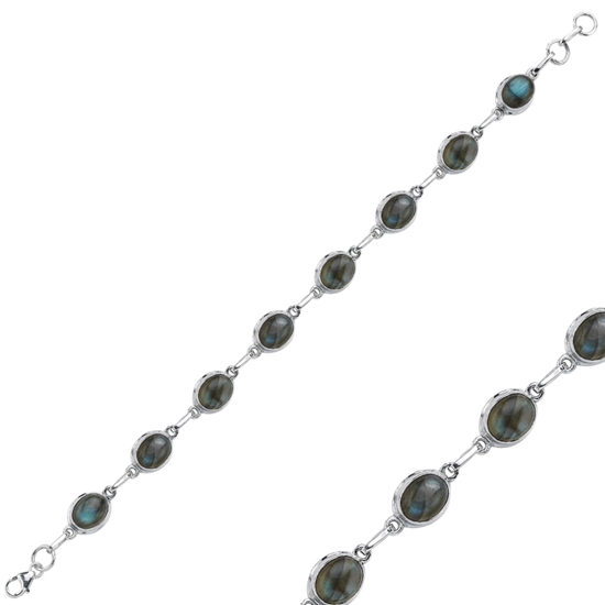 Ürün resmi: Labradorit & Oval Doğal Taşlı Gümüş Bayan Bileklik