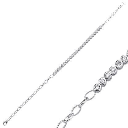 Resim Rodyum Kaplama 2.75mm Zirkon Taşlı Suyolu Gümüş Bayan Bileklik