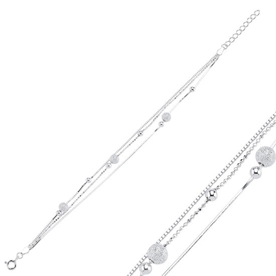 Ürün resmi: Rodyum Kaplama Üç Sıra & Taşsız Toplu Gümüş Bayan Bileklik