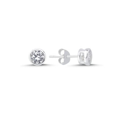 Resim Rodyum Kaplama 6mm Zirkon & Tektaş Gümüş Küpe