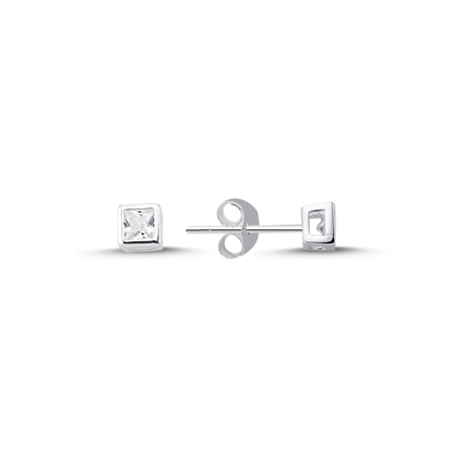 Resim Rodyum Kaplama 4mm Zirkon & Tektaş Gümüş Küpe