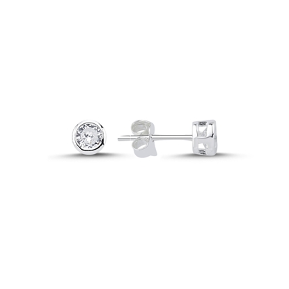 Resim Rodyum Kaplama 5mm Zirkon & Tektaş Gümüş Küpe
