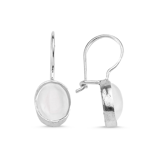 Ürün resmi: Ebced & Beyaz Kedigözü Taşlı Çift Taraflı Gümüş Küpe