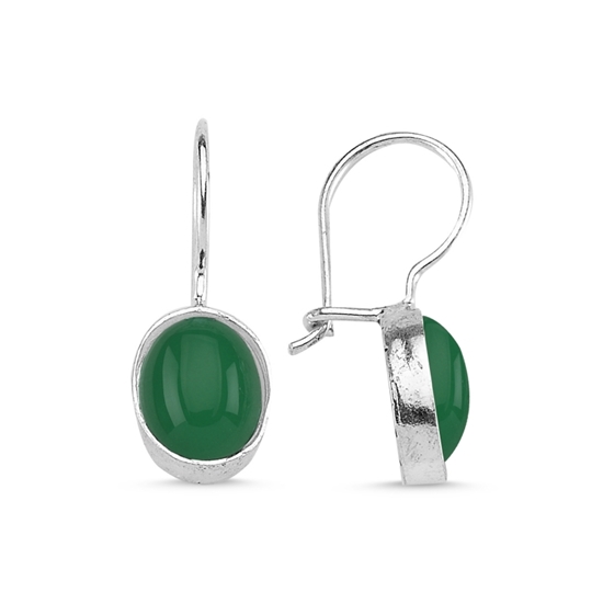 Ürün resmi: Ebced & Yeşil Akik Taşlı Çift Taraflı Gümüş Küpe