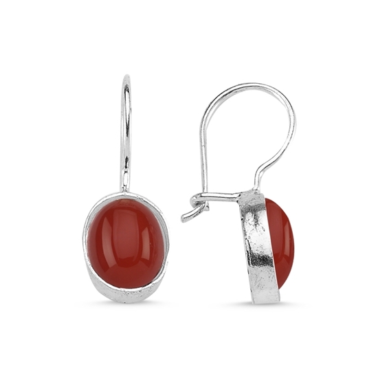 Ürün resmi: Ebced & Kırmızı Akik Taşlı Çift Taraflı Gümüş Küpe