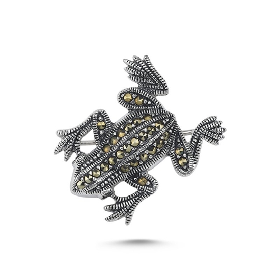 Ürün resmi: Kurbağa Markazit Taşlı Gümüş Broş