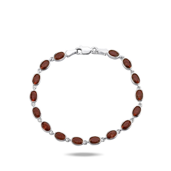 Ürün resmi: Rodyum Kaplama Oval Garnet Zirkon Taşlı Suyolu Gümüş Bayan Bileklik