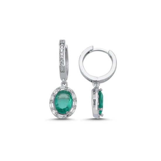 Ürün resmi: Rodyum Kaplama Paraiba Baget Zirkon Taşlı Oval & Halo Hagi Gümüş Küpe