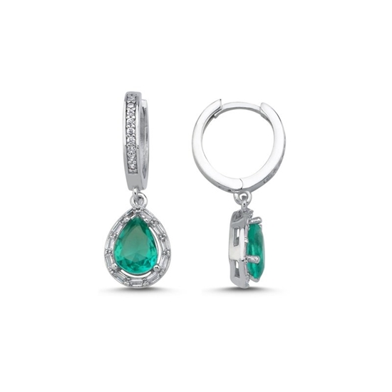 Ürün resmi: Rodyum Kaplama Paraiba Baget Zirkon Taşlı Damla & Halo Hagi Gümüş Küpe
