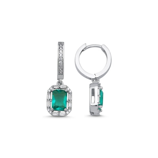 Ürün resmi: Rodyum Kaplama Paraiba Baget & Zirkon Taşlı Halo Hagi Gümüş Küpe