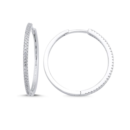 Ürün resmi: Rodyum Kaplama 28mm Zirkon Taşlı Halka Gümüş Küpe