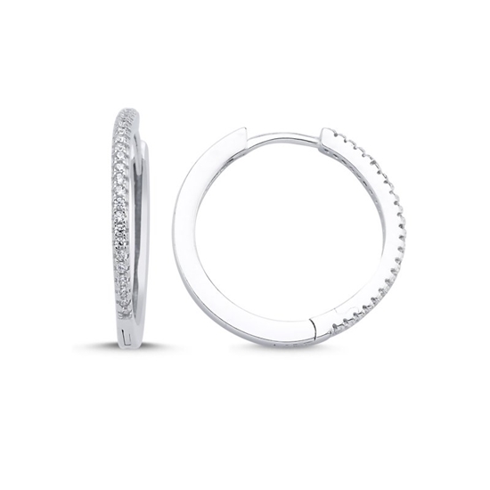 Ürün resmi: Rodyum Kaplama 23mm Zirkon Taşlı Halka Gümüş Küpe