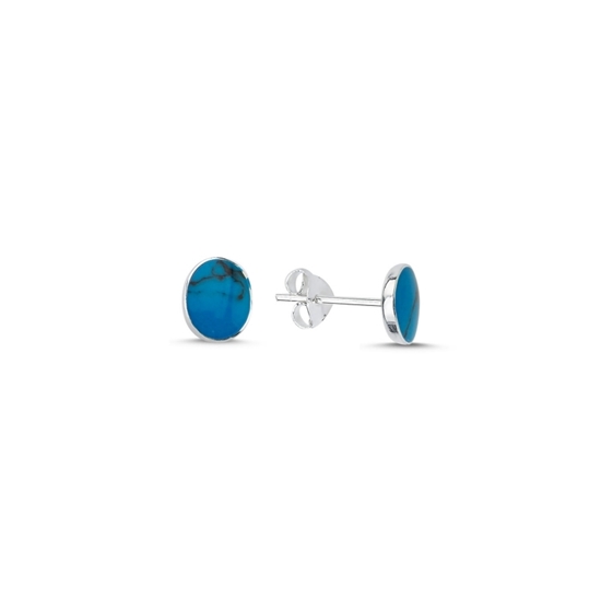 Ürün resmi: 6x8mm Turkuaz Taşlı Oval Gümüş Küpe