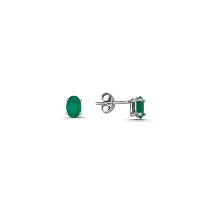 Resim Rodyum Kaplama 4x5mm Opak Zümrüt Zirkon Taşlı Gümüş Küpe