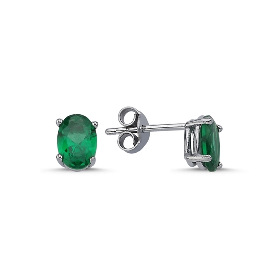 Ürün resmi: Rodyum Kaplama 5x7mm Zümrüt Zirkon Taşlı Gümüş Küpe