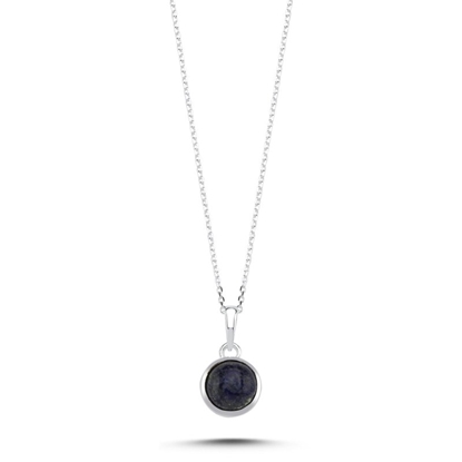 Resim Lapis Lazuli & 9mm Yuvarlak Doğal Taşlı Kolye