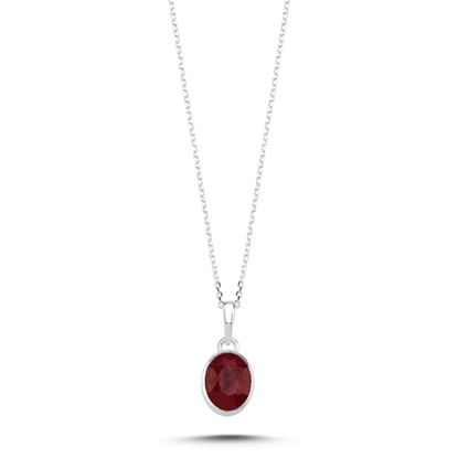Resim Kök Yakut & Oval Doğal Taşlı Kolye