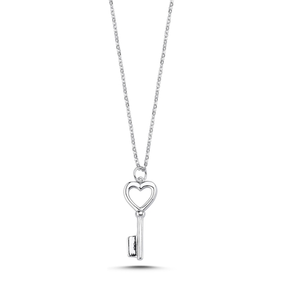 Ürün resmi: Rodyum Kaplama Kalp Anahtar Gümüş Bayan Kolye