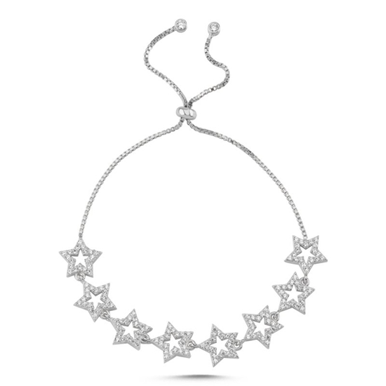 Ürün resmi: Rodyum Kaplama Yıldız Zirkon Taşlı Gümüş Bayan Asansörlü Bileklik