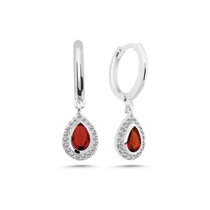 Resim Rodyum Kaplama Garnet Zirkon Taşlı Hagi Gümüş Küpe
