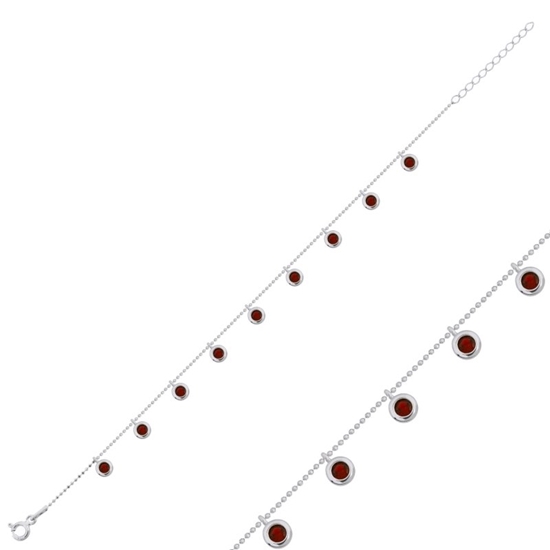 Ürün resmi: Rodyum Kaplama Garnet Zirkon Taşlı Sallantılı Şans Gümüş Bayan Bileklik