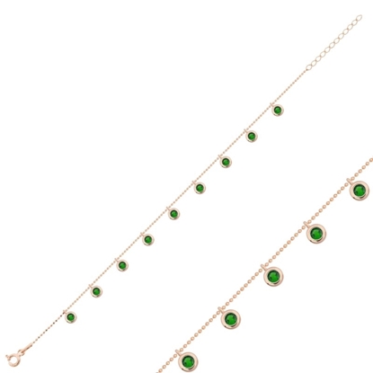 Resim Rose Kaplama Zümrüt Zirkon Taşlı Sallantılı Şans Gümüş Bayan Bileklik