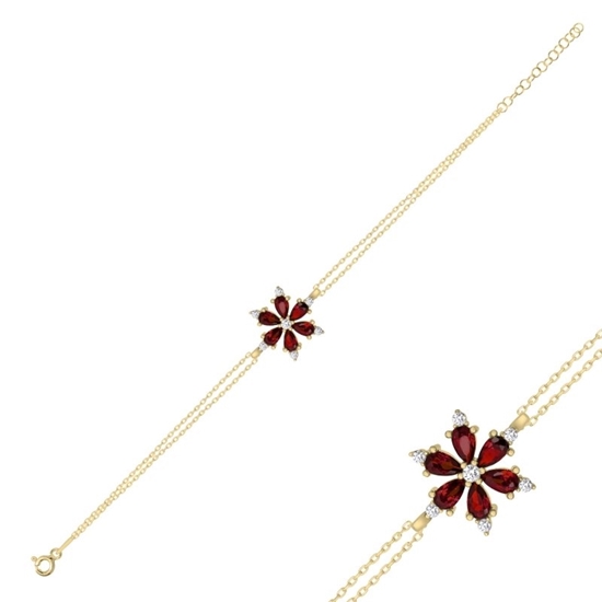Ürün resmi: Altın Kaplama Lotus Çiçeği Garnet Zirkon Taşlı Gümüş Bayan Bileklik