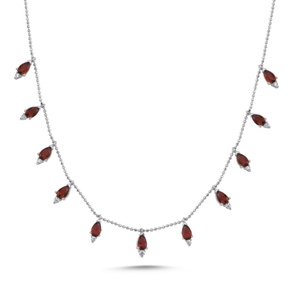 Resim Rodyum Kaplama Damla Garnet Zirkon Taşlı Sallantılı Şans Gümüş Bayan Kolye