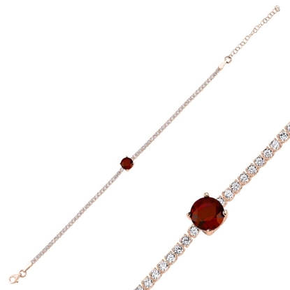 Resim Rose Kaplama Garnet Zirkon Taşlı Suyolu Gümüş Bayan Bileklik