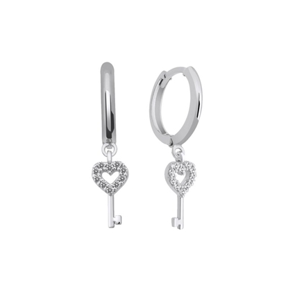 Resim Rose Kaplama Anahtar & Kalp Tanesi Zirkon Taşlı Hagi Gümüş Küpe