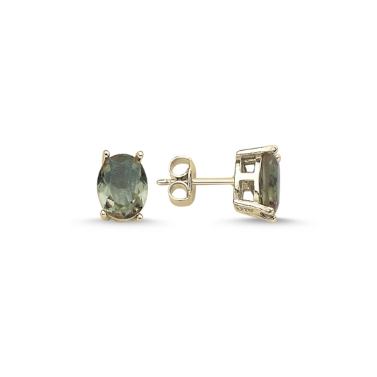 Ürün resmi: Altın Kaplama 6x8mm Oval Zultanit Zirkon Tektaş Gümüş Küpe