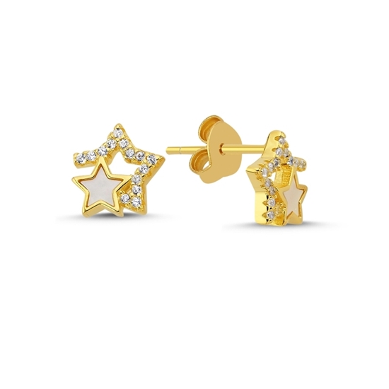 Ürün resmi: Altın Kaplama Yıldız Sedef & Zirkon Taşlı Gümüş Küpe