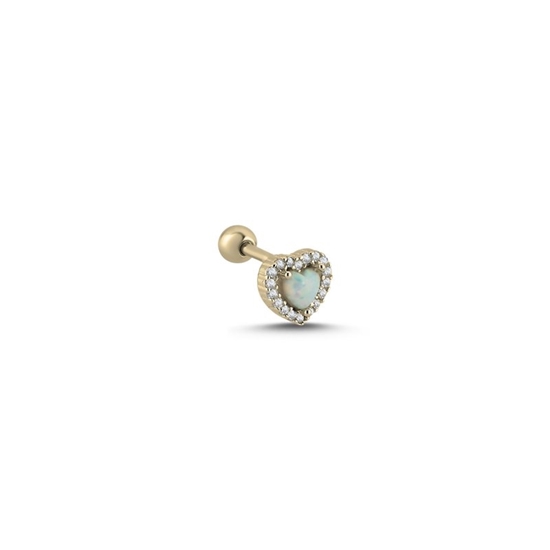 Ürün resmi: Rodyum Kaplama Kalp Opal & Zirkon Taşlı Tragus Gümüş Küpe