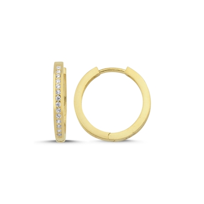 Resim Rodyum Kaplama 18mm Zirkon Taşlı Halka Gümüş Küpe