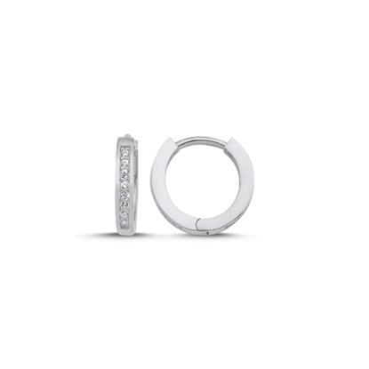 Resim Rodyum Kaplama 12mm Zirkon Taşlı Halka Gümüş Küpe