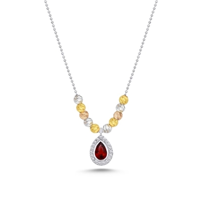 Resim Rose Kaplama Tricolor Dorica Top & Zirkon Taşlı Gümüş Bayan Kolye
