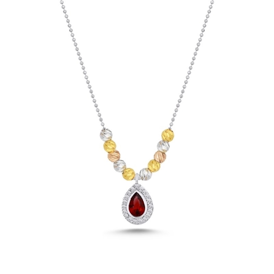 Ürün resmi: Rose Kaplama Tricolor Dorica Top & Zirkon Taşlı Gümüş Bayan Kolye