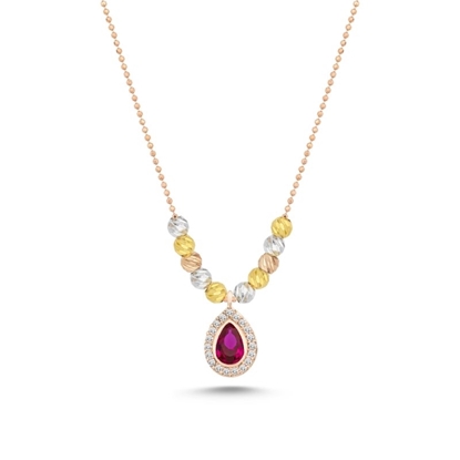 Resim Rose Kaplama Tricolor Dorica Top & Zirkon Taşlı Gümüş Bayan Kolye
