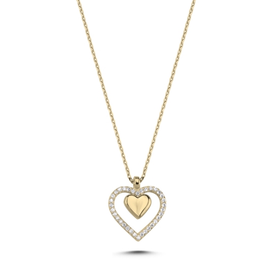 Ürün resmi: Altın Kaplama Kalp Zirkon Taşlı Gümüş Bayan Kolye