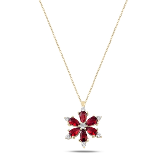 Ürün resmi: Rose Kaplama Lotus Çiçeği Yakut Zirkon Taşlı Gümüş Bayan Kolye