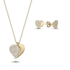 Ürün resmi: Altın Kaplama Kalp Zirkon Taşlı Gümüş Bayan Set